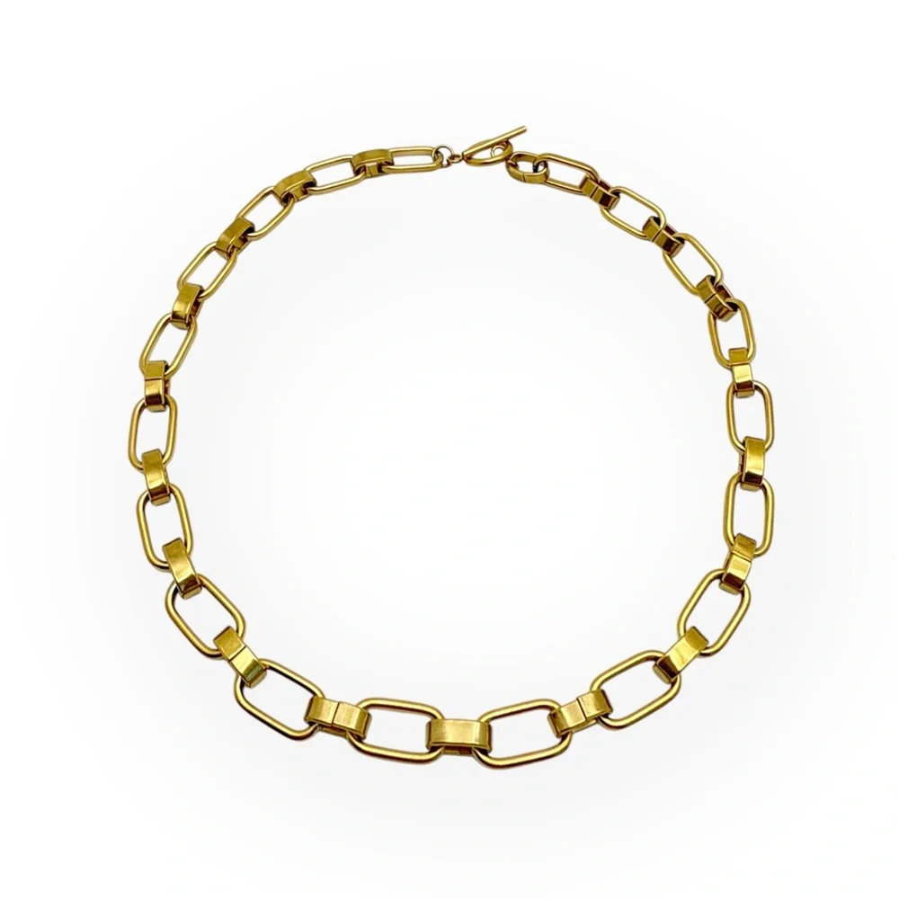 Paperclip Chain 14K Gold Stainless Steel Necklace with Toggle Closure